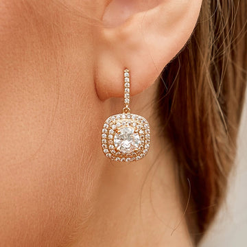 Gold Cubic Zirconia Halo Drop Earrings