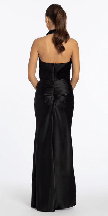 Elegant Sheath Gown High Neck Sleeveless Backless Satin Floor-Length Formal Evening Dress