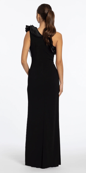 Sheath Column Evening Gown One-Shoulder Organza Ruffled Floor-Length Formal Dress