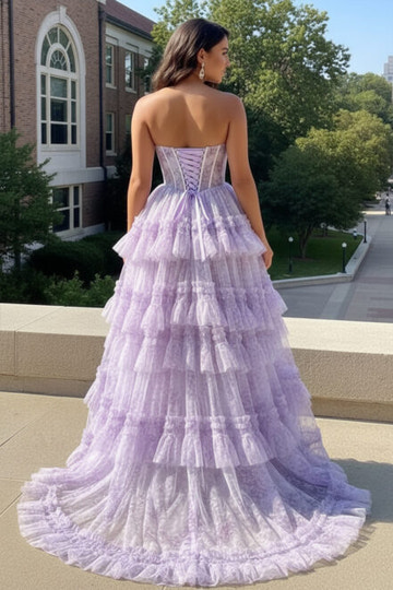 Vestido de fiesta de tul con escote corazón, falda de tul con volantes y corsé, largo hasta el suelo, tipo maxivestido