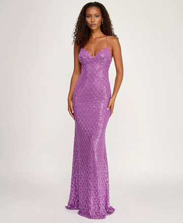 Beaded Mermaid Sweetheart Patterned Sequin Floor Length Criss Cross Evening Gown