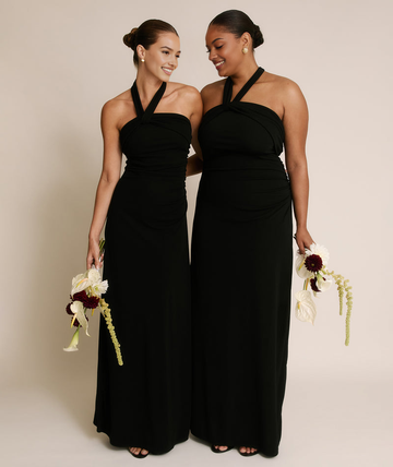 Cross-Front Halter Neck Stretch Floor-Length Bridesmaid Dress For Wedding Party Evening Gown