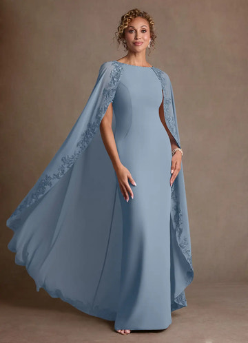 Elegant Sheath Boat Neck Chiffon Maxi Cape Sleeve Formal Mother of the Bride Dress