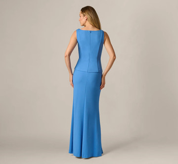 Elegant Mermaid Boat-Neck Crepe 3D-Flower Evening Gown Formal Mother of the Bride Dress