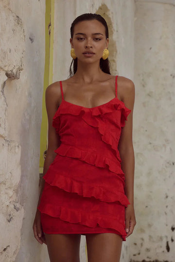 Vestido de Fiesta Mini Ajustado con Fruncido y Tirantes de Espagueti con Escote Pronunciado para Fiesta de Bienvenida