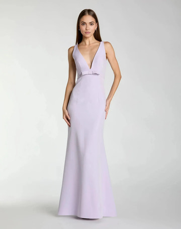 Bow Front V-Neck Sleeveless Crepe Mermaid Gown Wedding Guest Dress