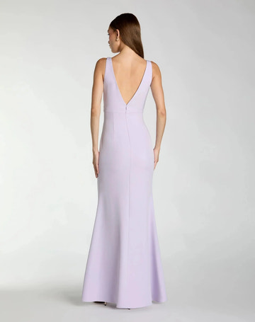Bow Front V-Neck Sleeveless Crepe Mermaid Gown Wedding Guest Dress