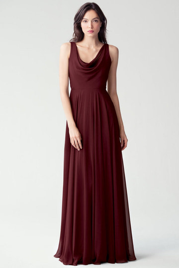 Women's Formal Evening Dress with Low Back and A-Line Silhouette Chiffon Cowl Neck Bridesmaid Dresses