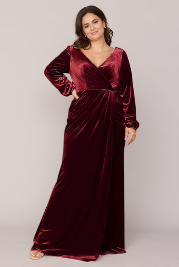 Long Sleeve Fall and Winter Velvet Wrap Bridesmaid Dress V-Neck Party Wedding Guest Dresses With Slit