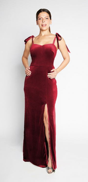 Elegant Sleeveless Soft Velvet Mermaid Maxi Dress with Bow-Strap Back Detail Bridesmaid Dresses