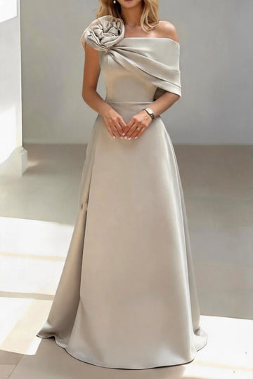 Luxury A-Line One Shoulder Sleeveless Zip Back Floor Length Mother Of The Bride Dress