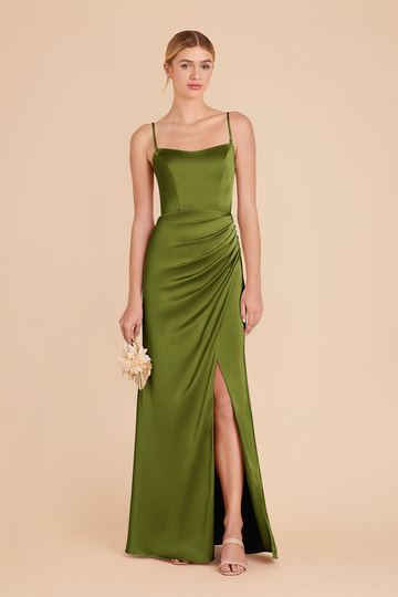 Glamorous Satin Maxi Dress with Side Slit & Adjustable/Strapless Neckline Options Bridesmaid Dresses