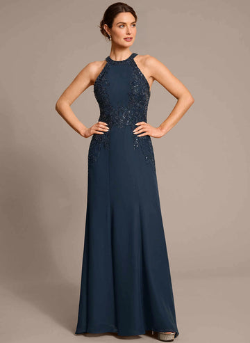 Vedress Navy Halter Sleeveless Lace Mermaid Mother Dress Front View