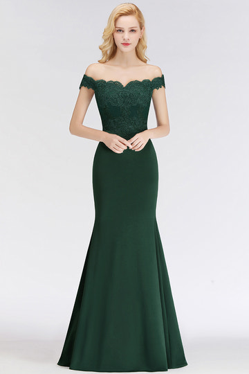 Mermaid Elegant Long Off The Shoulder Satin Appliques Lace Floor Length Bridesmaid Dresses Evening Gown