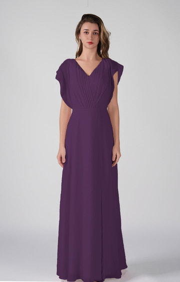 Elegant Chiffon Bridesmaid Dress Open Back Flutter Sleeves Pleats A-Line Maxi Dress with Side Slit