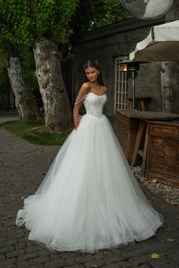 Vedress dreamy lace tulle ballgown wedding dress sweetheart off shoulder pearl strap floor length garden bridal gown