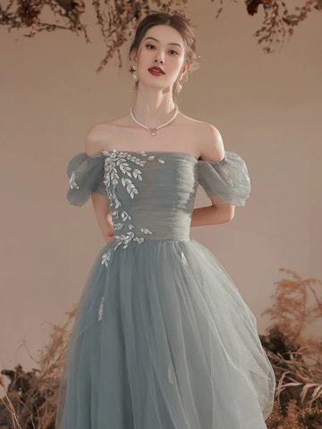 Dreamy ALine SquareNeck Tulle Maxi Prom Dress Embroidered Evening Dress