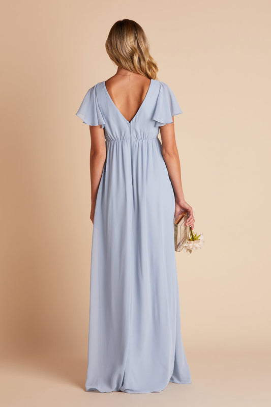 Women's V-Neck Flutter Sleeve Chiffon Bridesmaid Dresses Maxi Dress with Empire Waist & Side Slit Formal Evening Gown
