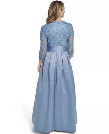 Elegant A-Line V-Neck Lace Satin Gown Mother of the Bride Dress With Bow