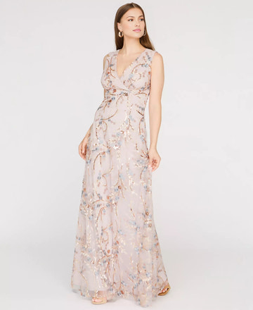 Elegant A-line V-neck Beaded Wedding Guest Dress Floor-length Evening Gown