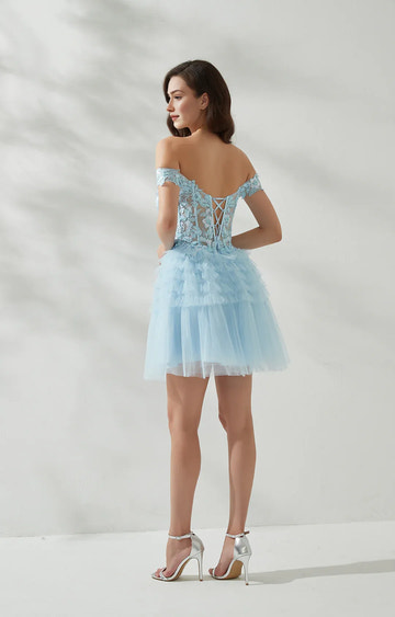 Elegant ALine OffShoulder Lace Tulle Short Corset Homecoming Dress