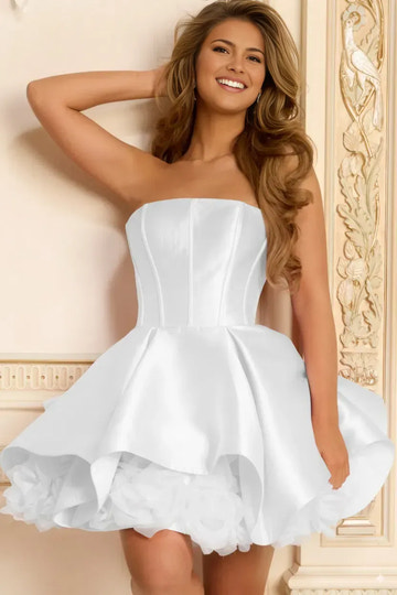 Elegant Ballgown Strapless Sleeveless Satin Mini Dress With Corset Bodice Homecoming Gown
