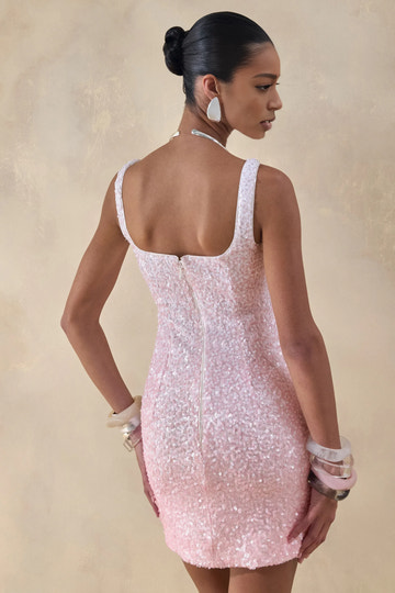 Elegant Bodycon Square-neck Sleeveless Sequin Homecoming Dress Mini Back-zip Party Dress