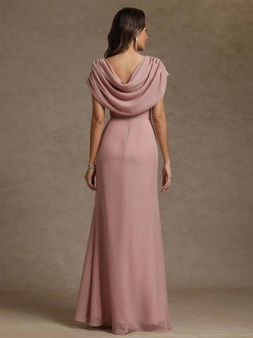 Elegant Cowl Neck Chiffon Floor-Length Split Gown Mother of the Bride Dress With Ruffles