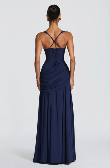 Elegant Fitted Square Neck Chiffon Maxi Lace Up Bridesmaid Dress