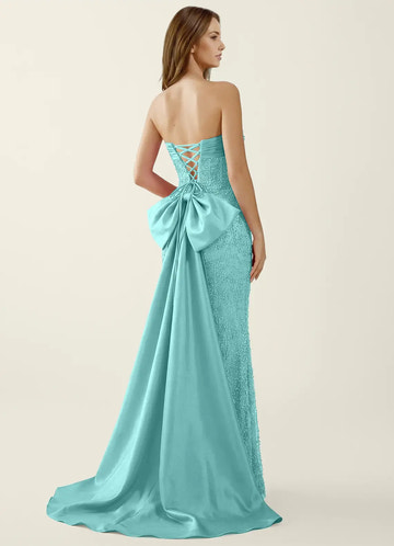 Elegant Sweetheart Beaded Mermaid Maxi Bow Evening Dress Lace Up Prom Dress