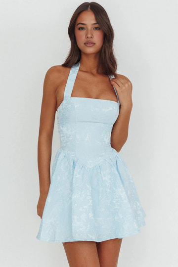 Elegant Cute A-line Halter Neck Sleeveless Jacquard Mini Homecoming Dress