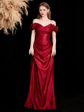 Elegante Vestido de Fiesta Sirena sin Hombros Satén Maxi Drapeado Vestido de Noche
