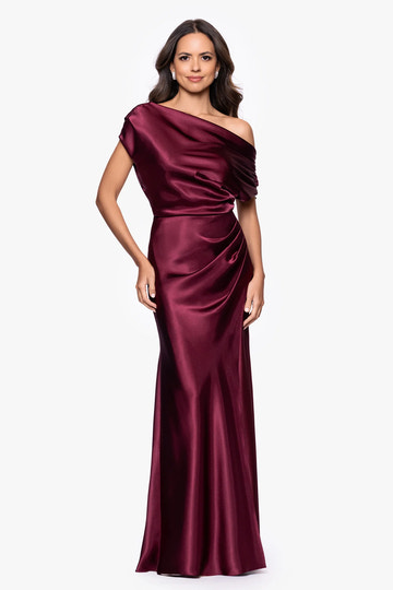 Elegant Mermaid One-Shoulder Draped Satin Formal Gown Mother of the Bride Dress