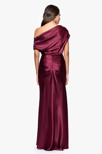 Elegant Mermaid One-Shoulder Draped Satin Formal Gown Mother of the Bride Dress