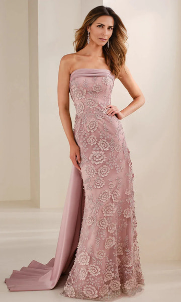 Elegant Mermaid Strapless Lace Applique Floor Length Formal Evening Gown