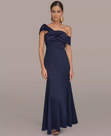 Elegant Off Shoulder Satin Cocktail Dress Mermaid Evening Gown With Twist