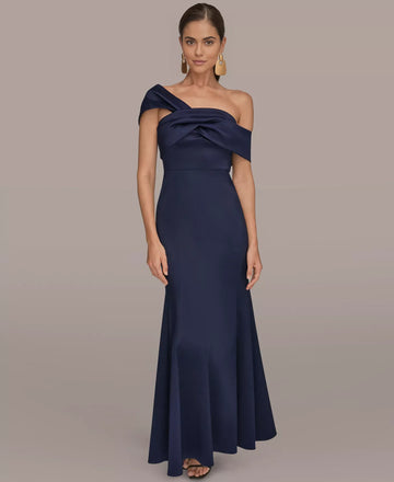 Elegant Off Shoulder Satin Cocktail Dress Mermaid Evening Gown With Twist