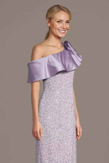 Elegant Sheath One Shoulder Beaded Satin Mother of the Bride Dress Floor Length Ruffle Gown
