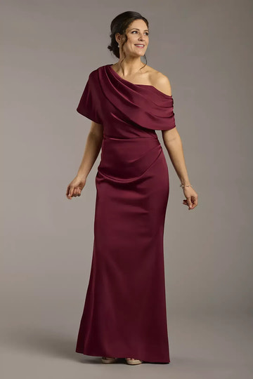 Elegant Sheath One Shoulder Satin Mother of the Bride Dress Draped Evening Gown