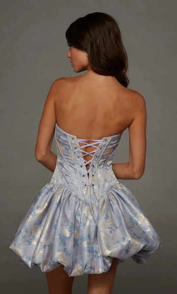 Elegant Bubble Hem Strapless Sleeveless Satin Rhinestone Corset Mini Homecoming Dress