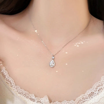 Silver-Tone Teardrop Rhinestone Pendant Necklace