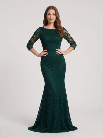 Vedress emerald green lace mermaid mother of the bride dress bateau neck 3/4 sleeve formal wedding gown