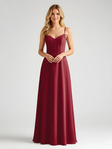 Spaghetti Strap Sweetheart Corset Bodice Chiffon A-Line Bridesmaid Maxi Dress
