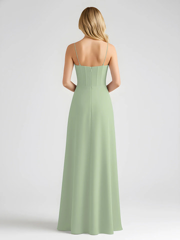 Spaghetti Strap Sweetheart Corset Bodice Chiffon A-Line Bridesmaid Maxi Dress