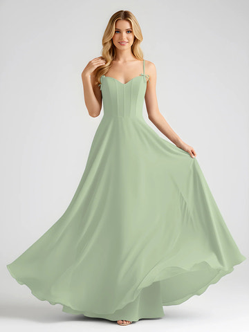 Spaghetti Strap Sweetheart Corset Bodice Chiffon A-Line Bridesmaid Maxi Dress