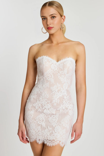 Feminine Bodycon Sweetheart Strapless Lace Mini Scalloped Party Dress