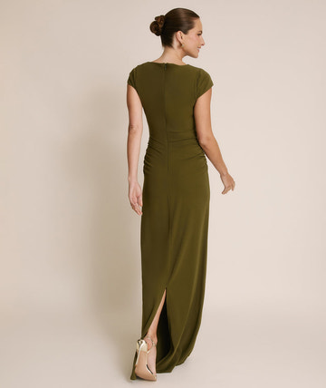 Formal Twist Bust Stretch Bodycon Short-sleeve Floor length Bridesmaid Dress Maxi Dress