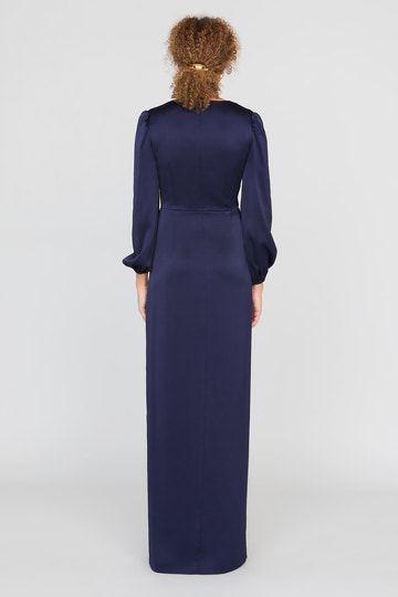 Elegant Fitted V-Neck Satin Floor-Length Ruffle Gown Mother of the Bride Dress