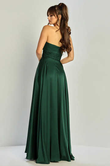 Vestido de satén de corte A sin tirantes con escote corazón fluido para damas de honor, hasta el suelo, con abertura y corte tipo ojo de cerradura, para fiesta de graduación