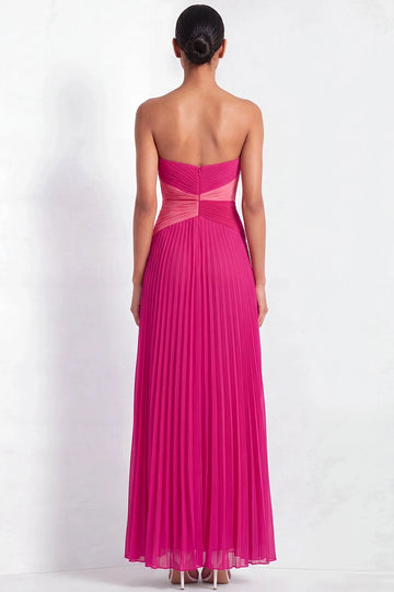 Fuchsia Colorblock A Line Strapless Twist Open Back Maxi Bridesmaid Gown Vedress
